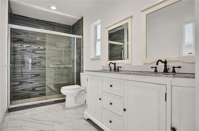 4721 W Park Rd, Hollywood, FL 33021 - full bathroom with a stall shower, marble finish floors, double vanity, and recessed lighting