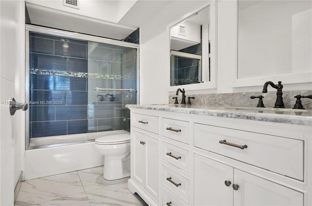 4721 W Park Rd, Hollywood, FL 33021 - bathroom featuring marble finish floors, double vanity, and shower / bath combination with glass door
