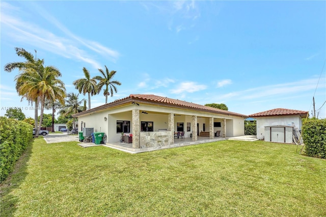 7970 SW 26th St, Miami, FL 33155 - back of house featuring a patio, stucco siding, a lawn, and ceiling fan