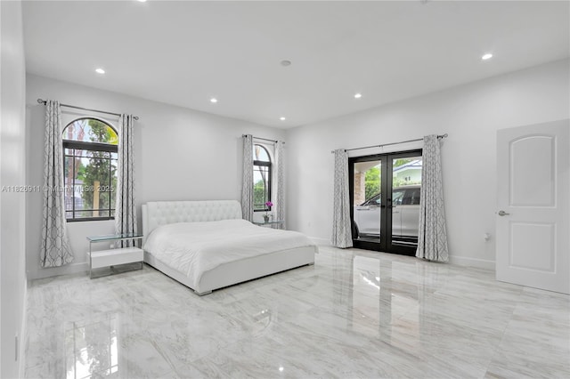 7970 SW 26th St, Miami, FL 33155 - bedroom with marble tiled flooring, access to exterior, multiple windows, and recessed lighting
