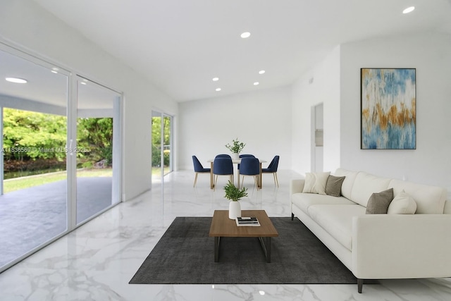 4808 Mango Dr, Tamarac, FL 33319 - living area featuring marble tiled flooring and recessed lighting