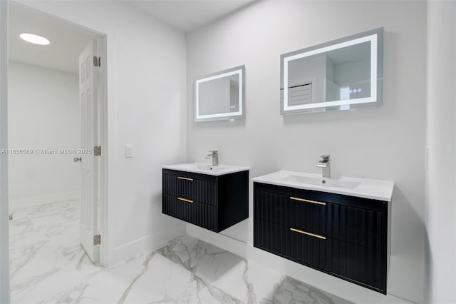 4808 Mango Dr, Tamarac, FL 33319 - full bathroom with marble look tile flooring and two vanities