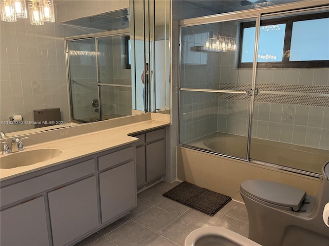 1061 NW 128th Ave, Miami, FL 33182 - bathroom with tile patterned floors, vanity, shower / bath combination with glass door, and a bidet