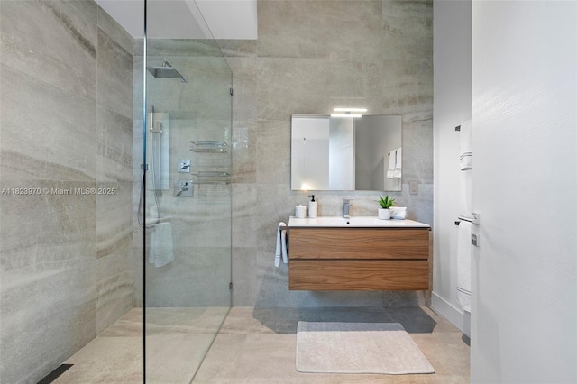 8875 SW 61st Ct, Pinecrest, FL 33156 - bathroom featuring a walk in shower, vanity, and tile patterned flooring