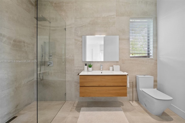 8875 SW 61st Ct, Pinecrest, FL 33156 - full bathroom featuring tile walls, a walk in shower, and vanity