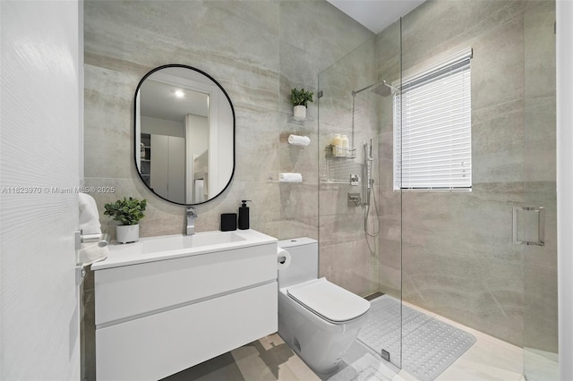 8875 SW 61st Ct, Pinecrest, FL 33156 - bathroom with tile walls, a shower stall, and vanity