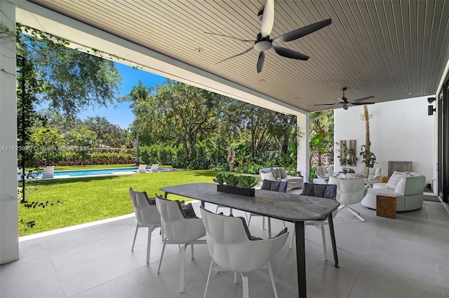 8875 SW 61st Ct, Pinecrest, FL 33156 - view of patio / terrace with ceiling fan, outdoor dining area, and a pool