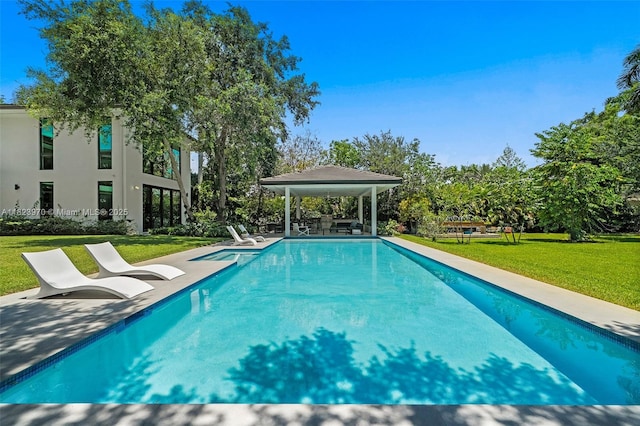 8875 SW 61st Ct, Pinecrest, FL 33156 - swimming pool featuring a lawn, a gazebo, and a patio area