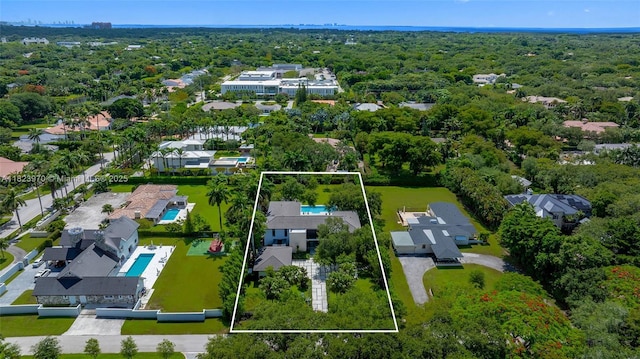 8875 SW 61st Ct, Pinecrest, FL 33156 - aerial view of residential area featuring property boundaries highlighted and a pool area