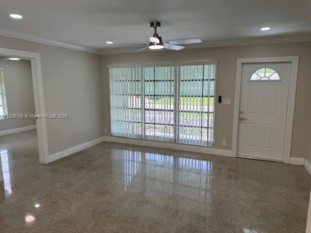 917 SE 15th Ct, Deerfield Beach, FL 33441 - foyer entrance with ceiling fan, crown molding, and recessed lighting