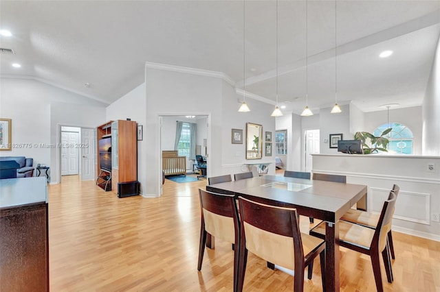 12442 NW 10th Ct Unit C-14, Coral Springs, FL 33071 - dining room with light wood-type flooring, lofted ceiling, recessed lighting, and ornamental molding