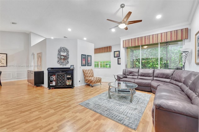 12442 NW 10th Ct Unit C-14, Coral Springs, FL 33071 - living area with a ceiling fan, light wood-type flooring, and recessed lighting