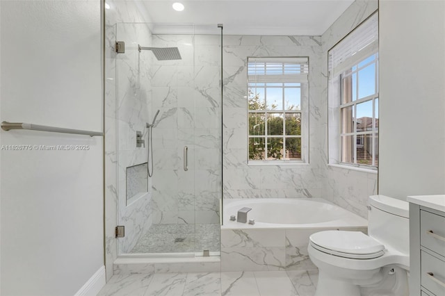 12442 NW 10th Ct Unit C-14, Coral Springs, FL 33071 - full bathroom featuring a garden tub, marble look tile flooring, vanity, and a marble finish shower