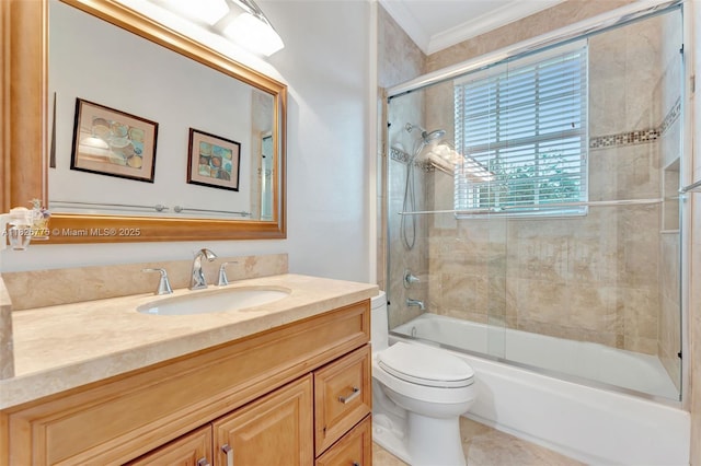 12442 NW 10th Ct Unit C-14, Coral Springs, FL 33071 - bathroom with vanity, enclosed tub / shower combo, crown molding, and tile patterned floors