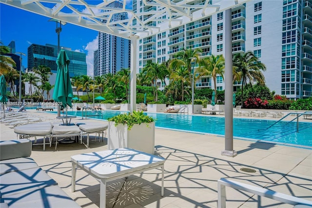 951 Brickell Ave Unit 2405, Miami, FL 33131 - community pool featuring a city view and a patio area