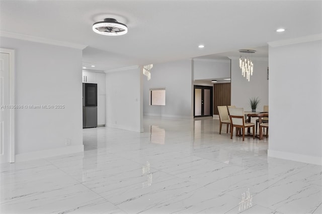 11965 SW 15th Ct, Davie, FL 33325 - unfurnished room featuring ornamental molding, light marble finish flooring, recessed lighting, and a chandelier