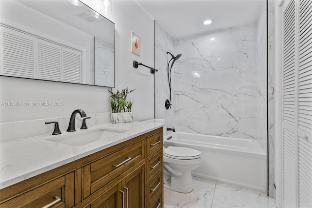 11965 SW 15th Ct, Davie, FL 33325 - bathroom featuring a closet, vanity, marble look tiles, and tub / shower combination