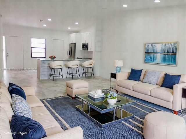 6128 N Kings Gate Cir, Delray Beach, FL 33484 - living area featuring recessed lighting and light marble finish floors