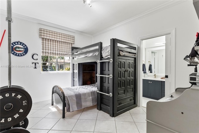 12530 SW 96th Ct, Miami, FL 33176 - bedroom featuring light tile patterned floors, crown molding, and ensuite bath