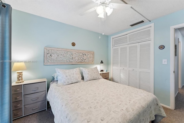 3300 Atlanta St, Hollywood, FL 33021 - bedroom featuring dark carpet, a closet, and ceiling fan