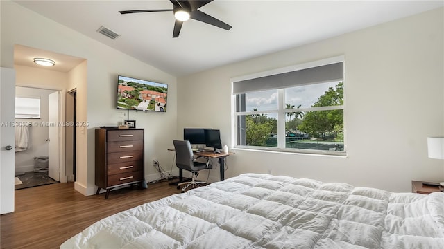 15107 NW 8th St, Pembroke Pines, FL 33028 - bedroom with wood finished floors, an office area, lofted ceiling, and ceiling fan