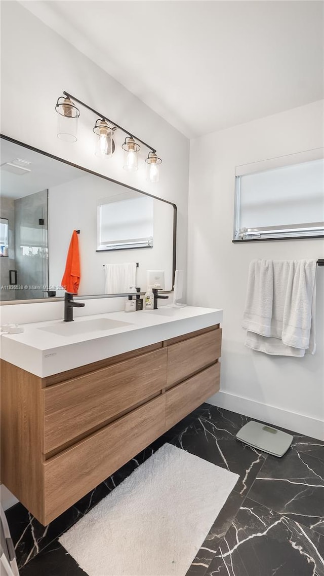 15107 NW 8th St, Pembroke Pines, FL 33028 - full bathroom featuring double vanity and marble tiled flooring