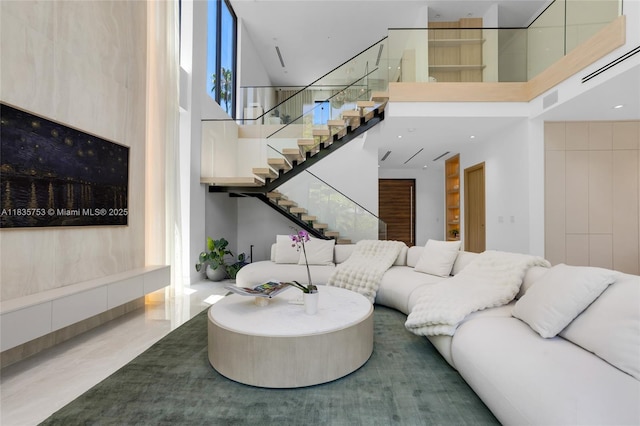 1351 SW 16th St, Miami, FL 33145 - living area with a high ceiling and stairs
