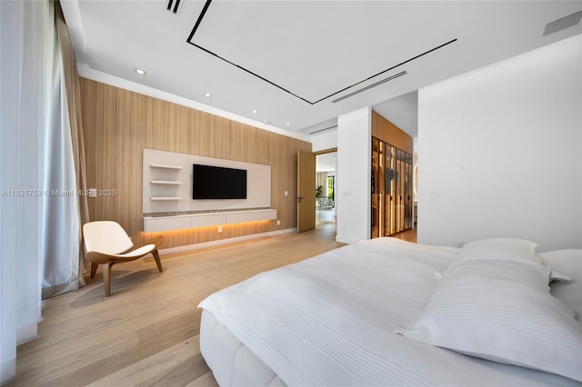 1351 SW 16th St, Miami, FL 33145 - bedroom featuring wood walls, light wood-type flooring, and recessed lighting