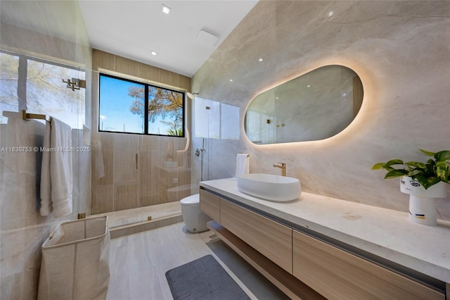 1351 SW 16th St, Miami, FL 33145 - full bathroom with vanity, tiled shower, and tile walls
