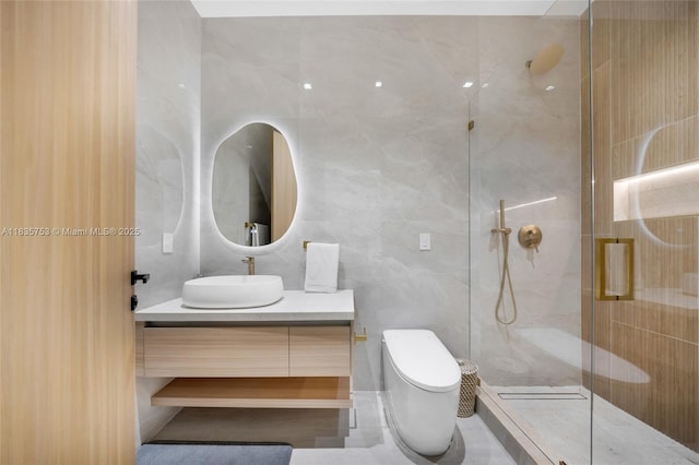 1351 SW 16th St, Miami, FL 33145 - full bathroom with vanity, tile walls, and a shower stall
