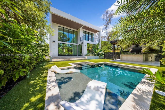 1351 SW 16th St, Miami, FL 33145 - outdoor pool featuring exterior kitchen and a yard