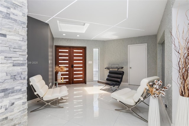 5712 White Hickory Cir, Tamarac, FL 33319 - sitting room featuring tile patterned floors, a skylight, and recessed lighting