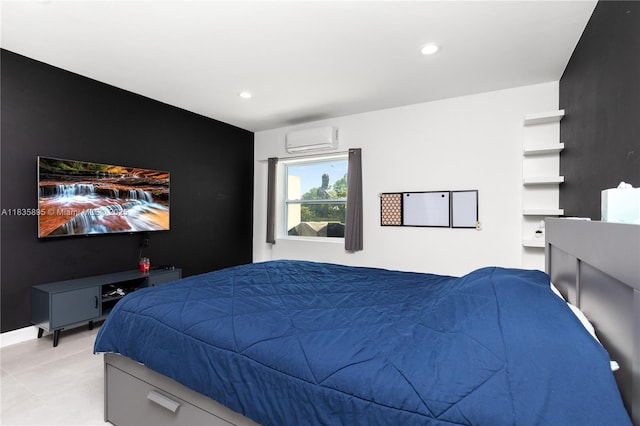 5712 White Hickory Cir, Tamarac, FL 33319 - bedroom with a wall unit AC, an accent wall, and recessed lighting