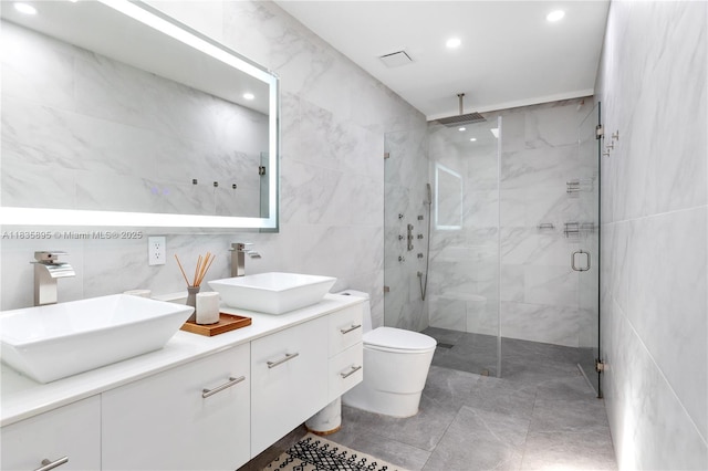 5712 White Hickory Cir, Tamarac, FL 33319 - full bath with tile walls, a stall shower, double vanity, and recessed lighting