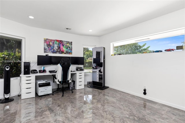 5712 White Hickory Cir, Tamarac, FL 33319 - home office with marble tiled flooring and recessed lighting