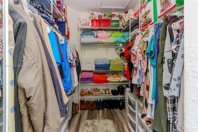 12548 SW 126th Ave, Miami, FL 33186 - walk in closet featuring wood finished floors and attic access