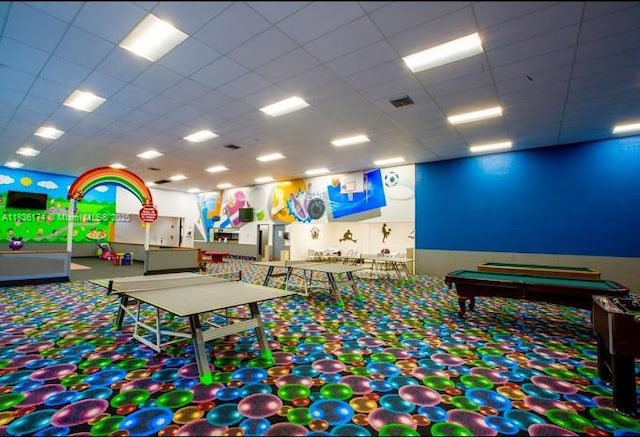 628 Turtle Run, Weston, FL 33326 - game room with carpet flooring, billiards table, and a drop ceiling
