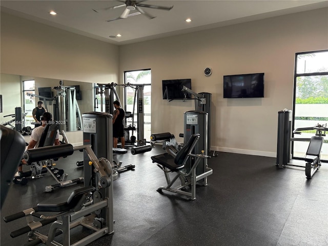 3482 114th Ter, Hialeah, FL 33018 - exercise room with a ceiling fan and recessed lighting