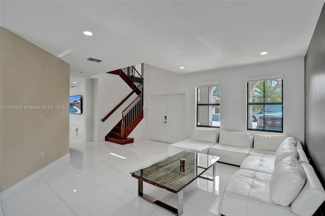 1007 NW 99th Ct, Miami, FL 33172 - living area featuring stairway, recessed lighting, and light tile patterned floors