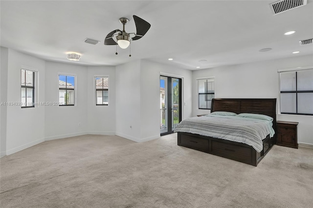 1007 NW 99th Ct, Miami, FL 33172 - bedroom with access to exterior, light carpet, recessed lighting, and ceiling fan