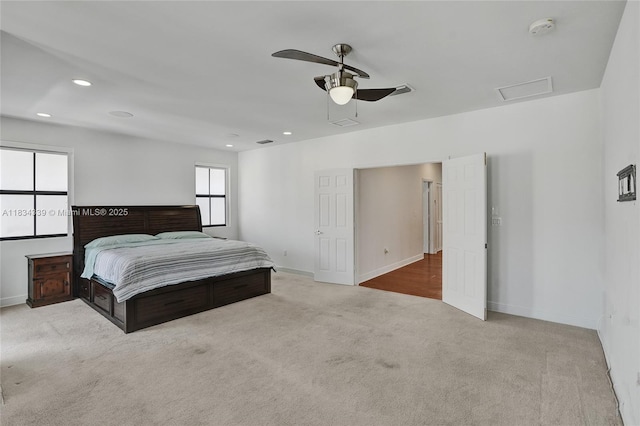 1007 NW 99th Ct, Miami, FL 33172 - carpeted bedroom with attic access, a ceiling fan, and recessed lighting