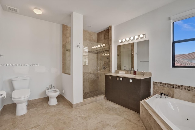1007 NW 99th Ct, Miami, FL 33172 - bathroom with a shower stall, a bidet, a whirlpool tub, and vanity