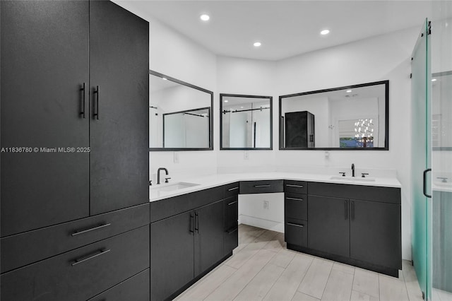 120 NW 41st St, Miami, FL 33127 - bathroom featuring vanity, a stall shower, and recessed lighting