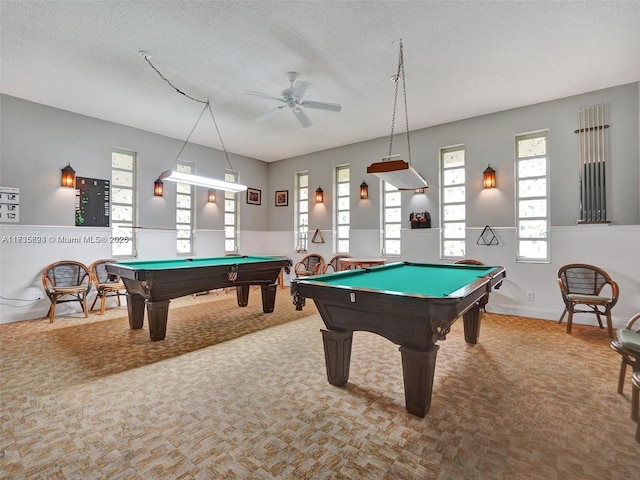 4805 NW 35th St Unit 603, Lauderdale Lakes, FL 33319 - playroom featuring pool table, carpet floors, ceiling fan, and a textured ceiling