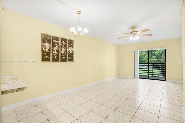 10332 Sunrise Lakes Blvd Unit 206, Sunrise, FL 33322 - spare room with a chandelier, light tile patterned flooring, and ceiling fan