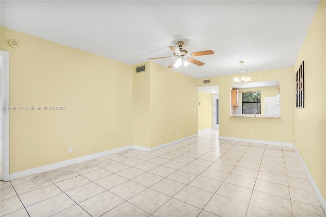 10332 Sunrise Lakes Blvd Unit 206, Sunrise, FL 33322 - unfurnished room with light tile patterned floors, ceiling fan, a smoke detector, and a chandelier