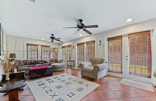 6858 S Congress Ave, Lake Worth, FL 33462 - tiled living area with french doors, recessed lighting, and ceiling fan