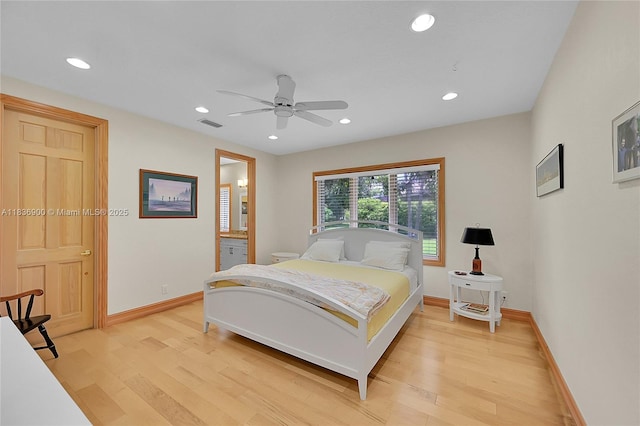 1910 Preston Trl, Coral Springs, FL 33071 - bedroom featuring light wood-style flooring, recessed lighting, a ceiling fan, and ensuite bathroom
