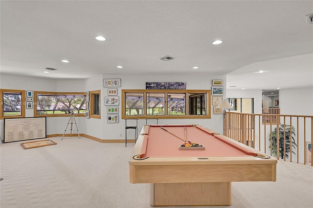1910 Preston Trl, Coral Springs, FL 33071 - game room with carpet, recessed lighting, billiards, and a textured ceiling