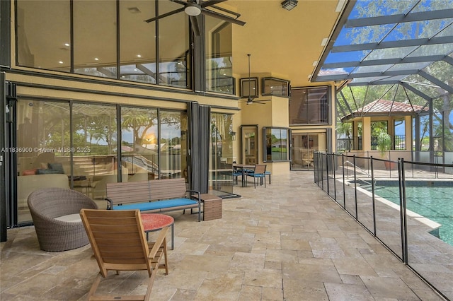 1910 Preston Trl, Coral Springs, FL 33071 - view of patio featuring ceiling fan, an outdoor pool, and a lanai